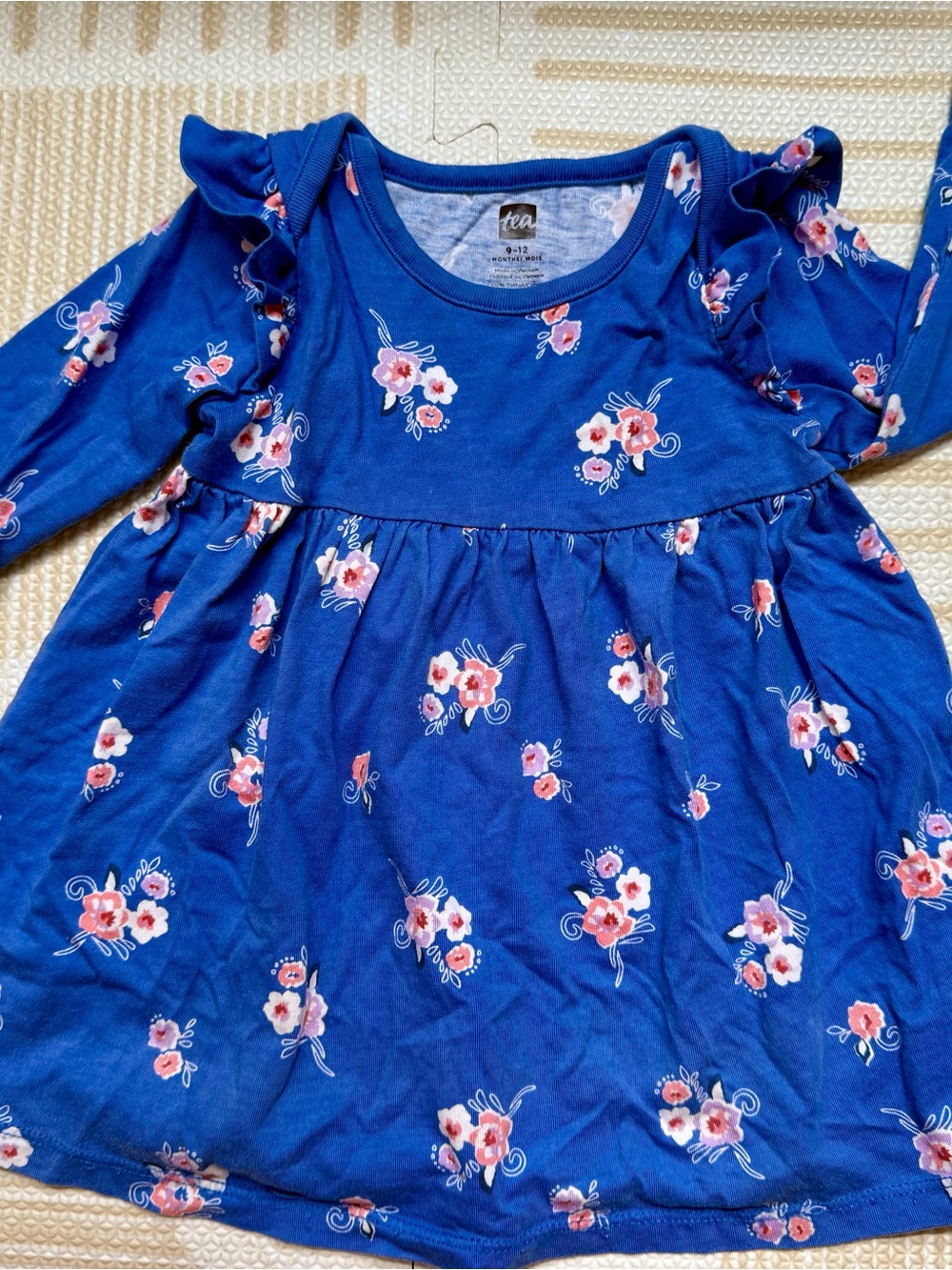 Tea Collection Blue Floral Ruffle Long Sleeve Toddler Dress